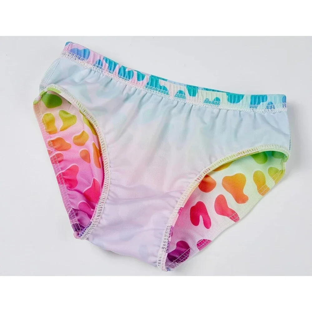 TENVDA Girls Tankinis 2-Pieces Swimsuits Size 7-8 Years Rainbow Leopard Hawaiian